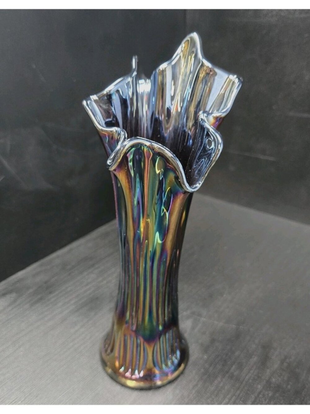 Vintage Fenton Amethyst Carnival Glass DIAMOND RIB PATTERN Vase - 11" TALL